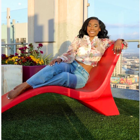 Off White Sheer Floral Ruffle Textured Crop Button Up Blouse Shirt Top - Picture 9 of 11